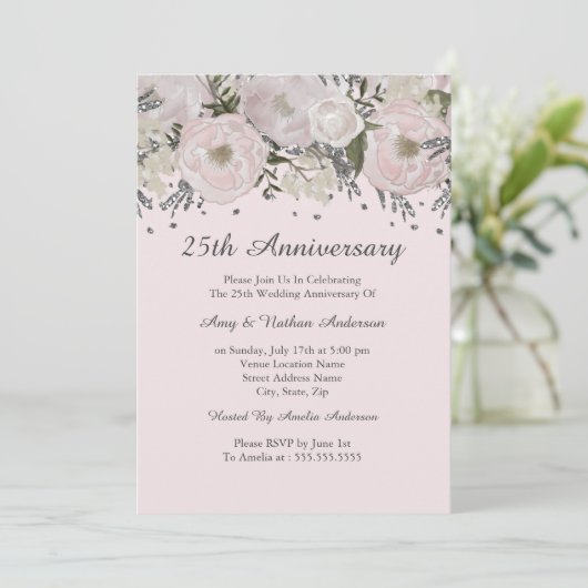 赤面かわいらしピンクシルバーフローラ25周年記念 招待状 (スタンド正面)