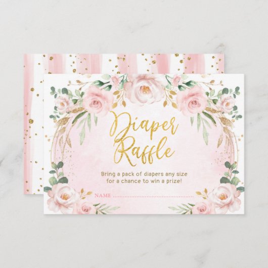 赤面かわいらしピンクフローラおむつラッフルベビーガール エンクロージャーカード (正面/裏面)