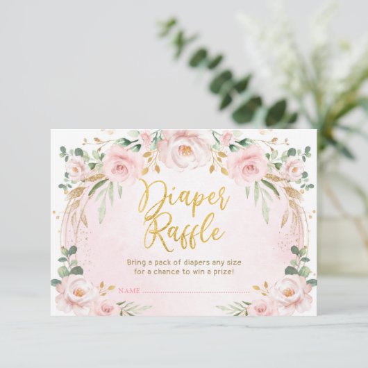 赤面かわいらしピンクフローラおむつラッフルベビーガール エンクロージャーカード (スタンド正面)