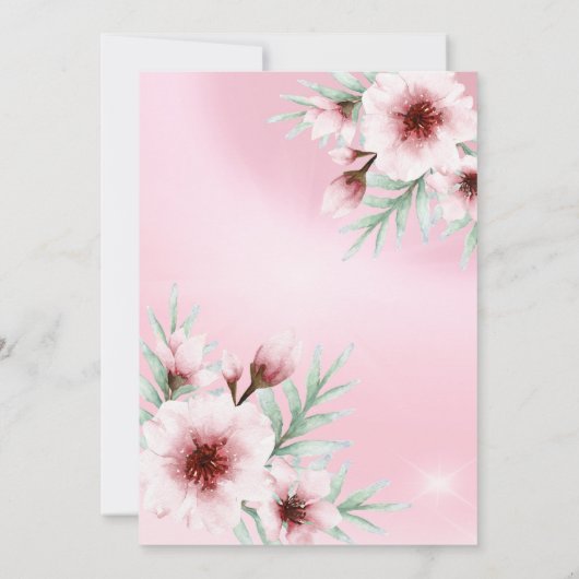 赤面かわいらしピンクフローラシルバーバースデーパーティー 招待状 (裏面)