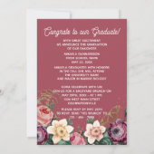 赤面かわいらしピンクボタニカルフローラボホ卒業 案内状 (裏面)