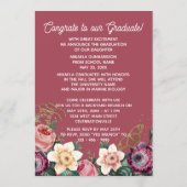 赤面かわいらしピンクボタニカルフローラボホ卒業 案内状 (裏面)