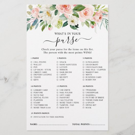 赤面かわいらしピンクボタニックブライダルシャワーゲーム (正面)