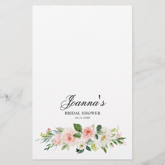 赤面かわいらしピンクボタニックブライダルシャワーゲーム (裏面)