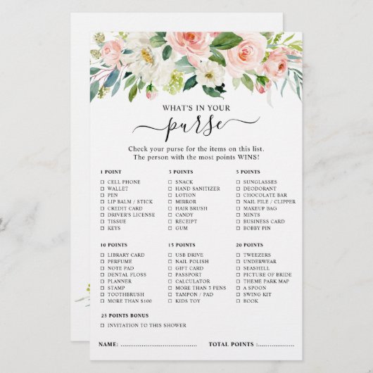 赤面かわいらしピンクボタニックブライダルシャワーゲーム (正面/裏面)