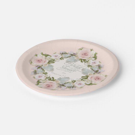 赤面かわいらしピンクローゼw多肉性ブライダルシャワー ペーパープレート (アングル)