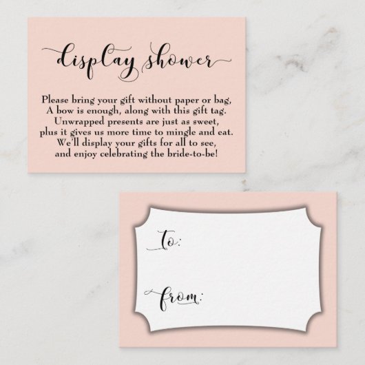 赤面かわいらしピンク表示ブライダルシャワーギフトカード エンクロージャーカード (正面/裏面)