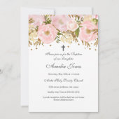 赤面かわいらしピンク金ゴールドフローラガールバプテスマ 招待状 (正面)