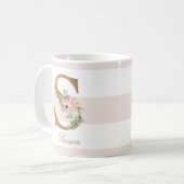 赤面かわいらしフローラゴールドフォイルレターSモノグラム コーヒーマグカップ (正面左)
