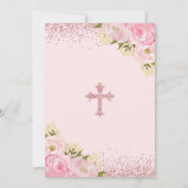 赤面かわいらしフローラバラ金ゴールドバプテスマ1st誕生日 招待状 (裏面)