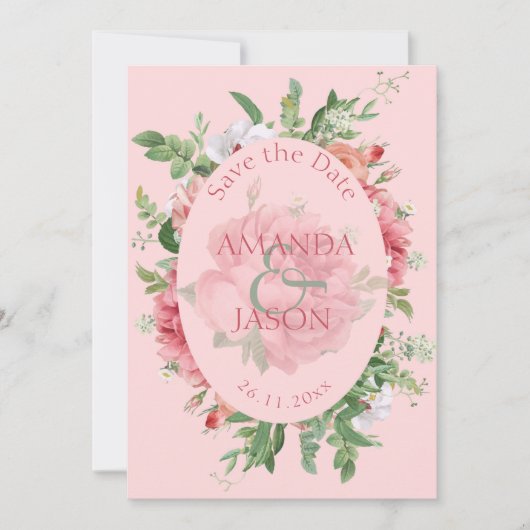 赤面かわいらしフローラモノグラム結婚式日付を保存 (正面)