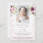 赤面かわいらしフローラワンベビーガールズファースト誕生日 招待状 (裏面)