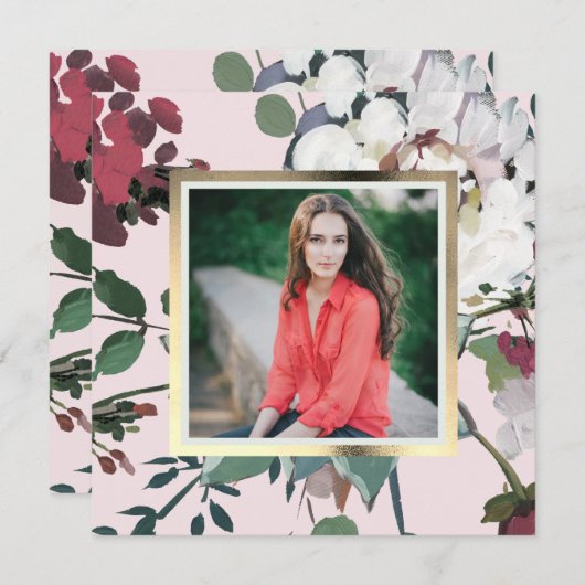 赤面かわいらしフローラ卒業会写真 招待状 (正面/裏面)