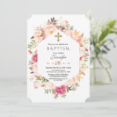赤面かわいらしフローラ幾何ダスティブルーバプテスマ 招待状 (スタンド正面)