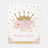 赤面かわいらしフローラ王室のプリンセス金ゴールドクラウンガール フリースブランケット (正面)