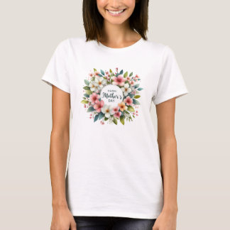 赤面かわいらし春の花リース母の日 Tシャツ