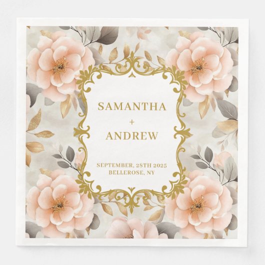 赤面かわいらし金ゴールド結婚紙ナプキンス (正面)