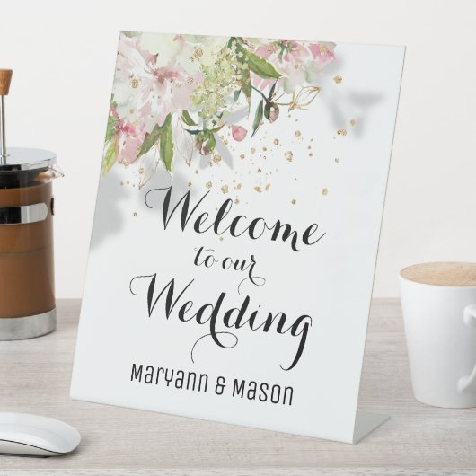 赤面きらめくと白の歓迎が我々の結婚に 台座サイン (インサイチュ)