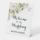 赤面きらめくと白の歓迎が我々の結婚に 台座サイン (正面)