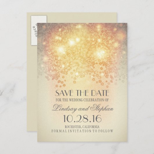 赤面きらめくエレガント日付ポストカードの保存 案内ポストカード (正面/裏面)