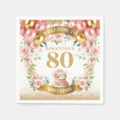 赤面きらめくフローラ80thバースデーパーティーナプキンス スタンダードカクテルナプキン (正面)