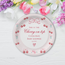 赤面さくらんぼオントップベビーシャワーパーティー ペーパープレート