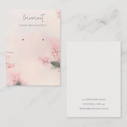 赤面さくらんぼブロッサムスタッドイヤリングネックレスディスプレイ 名刺 (正面/裏面)