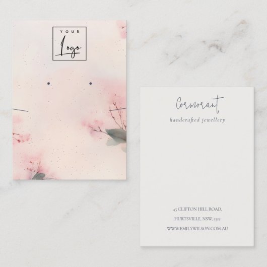 赤面さくらんぼブロッサムロゴイヤリングネックレスディスプレイ 名刺 (正面/裏面)