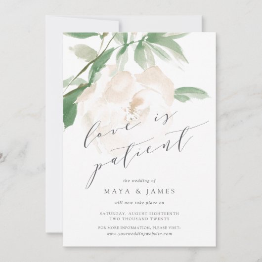 赤面ささやき愛は患者結婚の延期 案内状 (正面)