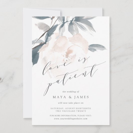 赤面ささやき愛は患者結婚の延期 案内状 (正面)