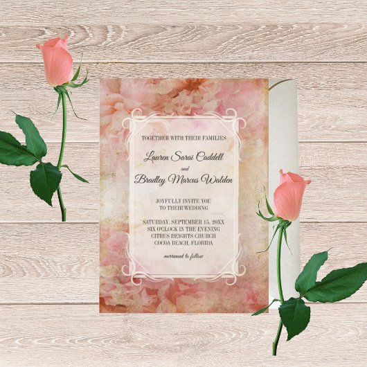 赤面したフローラヴィンテージウェディング招待状 招待状