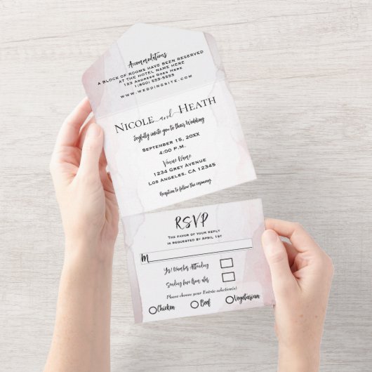 赤面した水ミニマル色シックモダン結婚ズ オールインワン招待状 (貼ってはがせる)