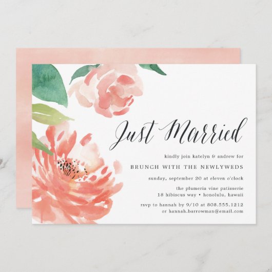 赤面した牡丹 | ポスト結婚ズブランチ招待状 招待状 (正面/裏面)