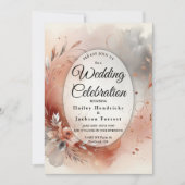 赤面した花びらと銀の渦巻結婚き旋回 招待状 (正面)