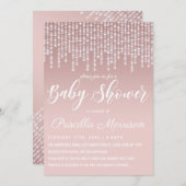 赤面つるピンクのダイヤモンド灯ベビーシャワー 招待状 (正面/裏面)