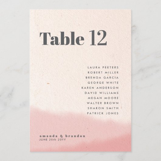 赤面とはっきりしたの結婚ゲスト名5x7テーブル番号 招待状 (裏面)