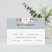 赤面とほこりっぽいブルーフローラRSVP食事と選択 出欠カード (スタンド正面)