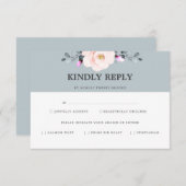 赤面とほこりっぽいブルーフローラRSVP食事と選択 出欠カード (正面/裏面)