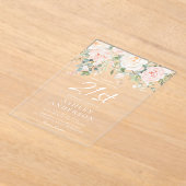 赤面とアイボリーの花21歳の誕生日パーティー アクリル招待状 (レイダウン)