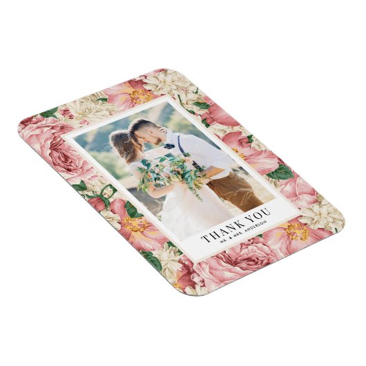 赤面とアイボリーフラワーフォト結婚ーズありがとう マグネット (右側)