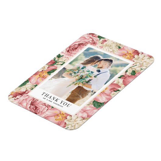 赤面とアイボリーフラワーフォト結婚ーズありがとう マグネット (左側)