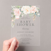 赤面とアイボリーフローラ水色ベビーシャワー アクリル招待状 (インサイチュ (ポータブル))