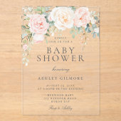 赤面とアイボリーフローラ水色ベビーシャワー アクリル招待状 (正面)