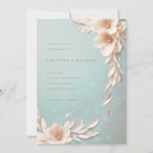 赤面とアクア3dフローラ結婚ズ 招待状 (正面)