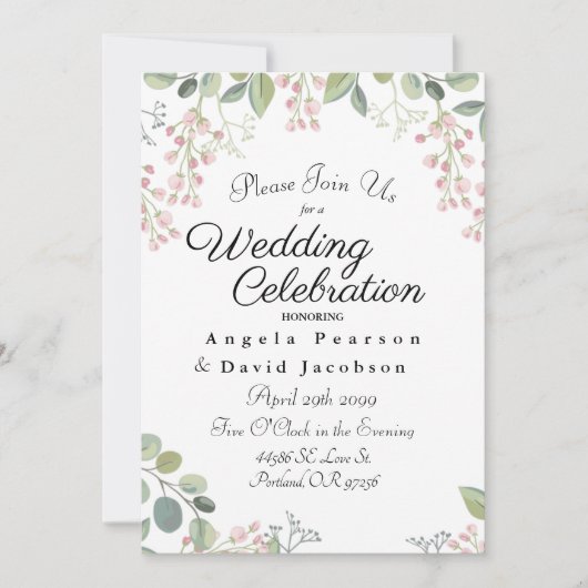 赤面とオリーブグリーン水カラーユーカリ 招待状 (正面)