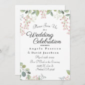 赤面とオリーブグリーン水カラーユーカリ 招待状 (正面/裏面)