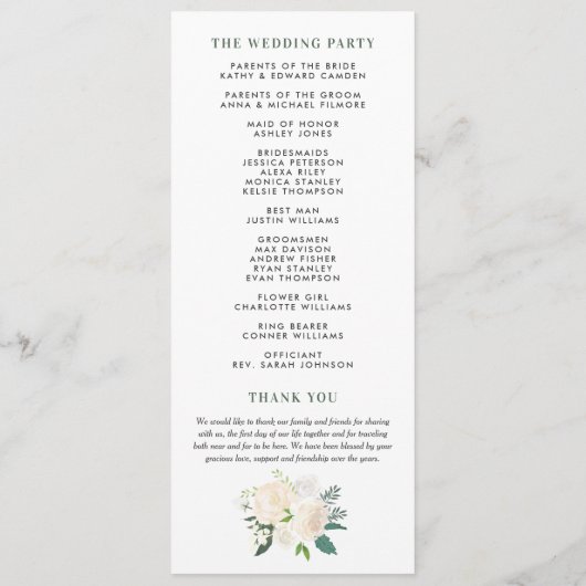 赤面とクリームフローラ結婚ブーケ式 プログラム (裏面)