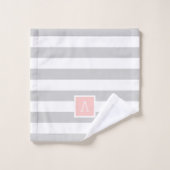 赤面とグレイストライプモノグラム |編集可能な色 バスタオルセット (ウォッシュタオル)