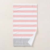 赤面とグレイストライプモノグラム |編集可能な色 バスタオルセット (ハンドタオル)