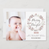 赤面とグレークリスマスリースホリデーフォトカード シーズンカード (正面)